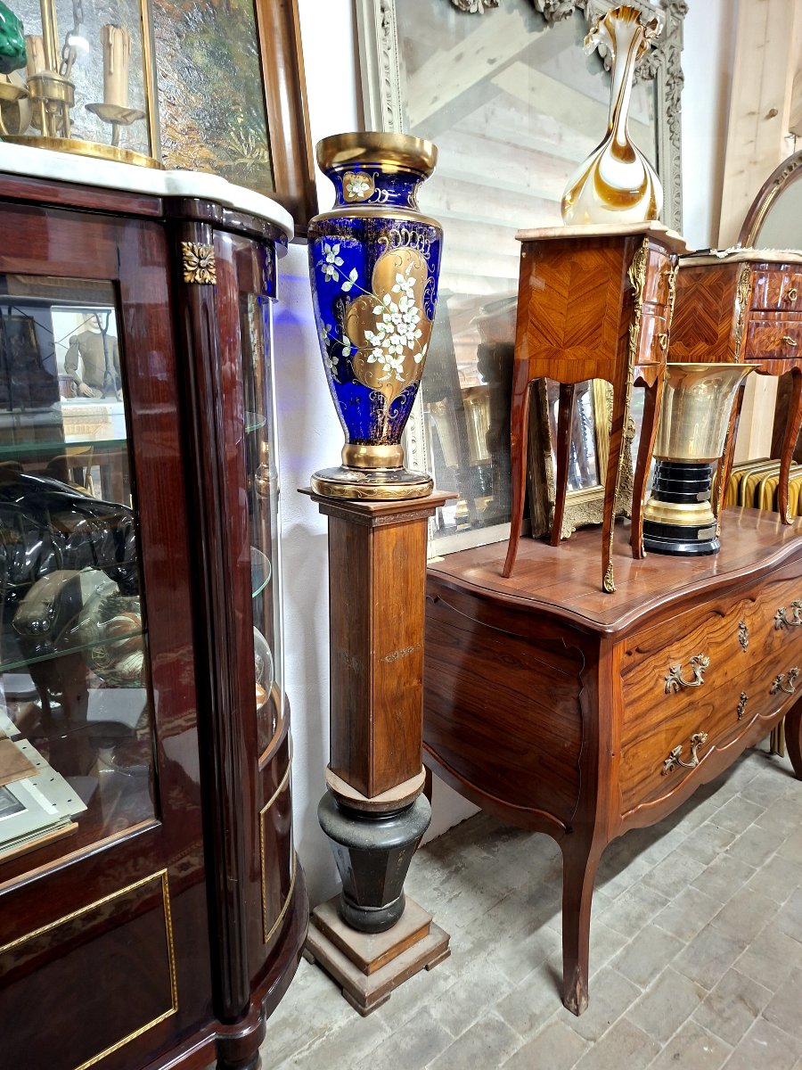 Cristal de Bohême grand vase émaillée richement décorée dorée -photo-4