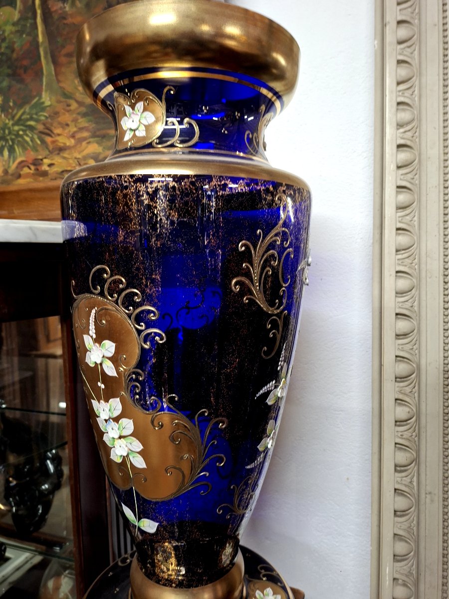 Cristal de Bohême grand vase émaillée richement décorée dorée -photo-1