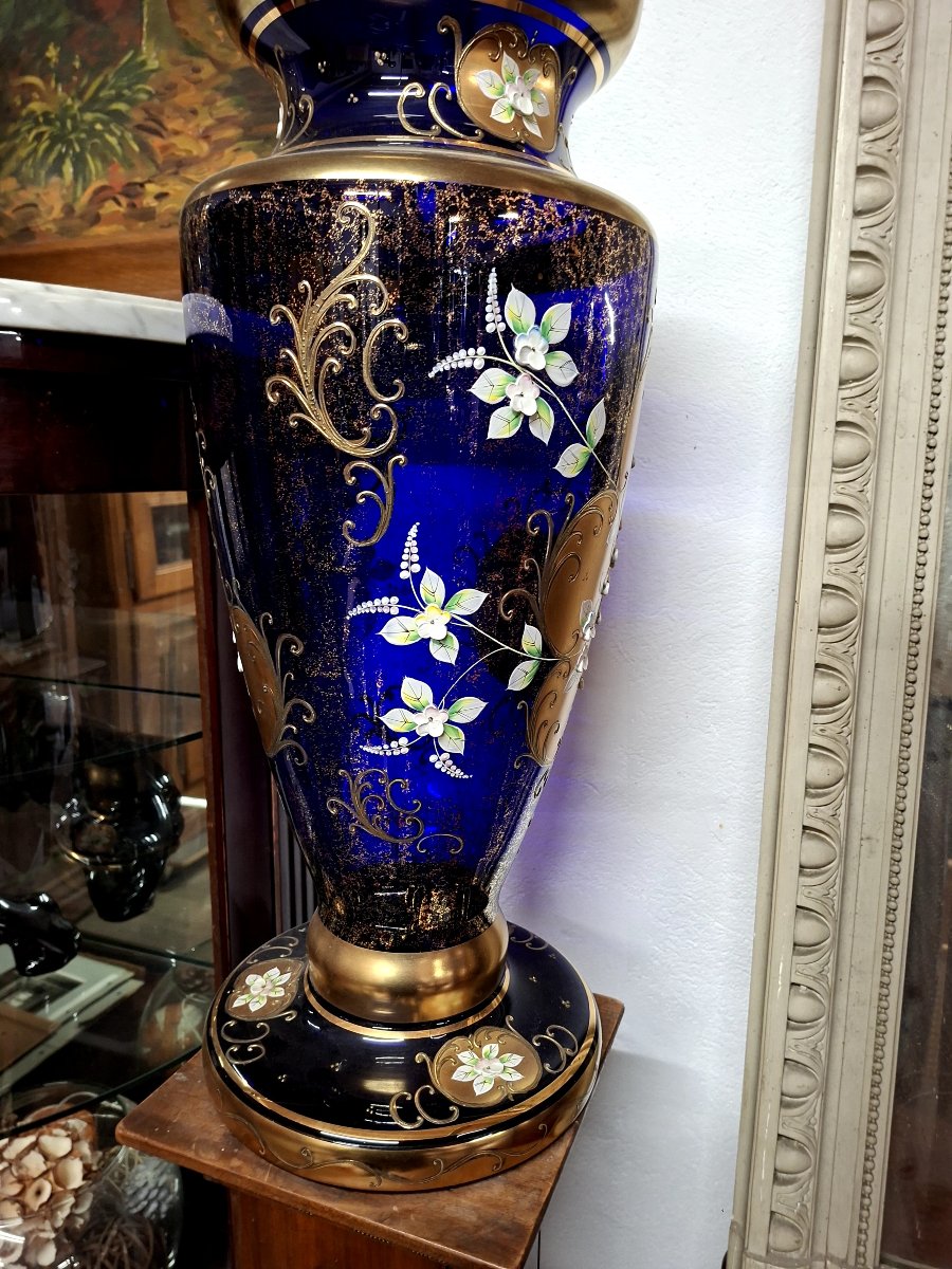 Cristal de Bohême grand vase émaillée richement décorée dorée -photo-2