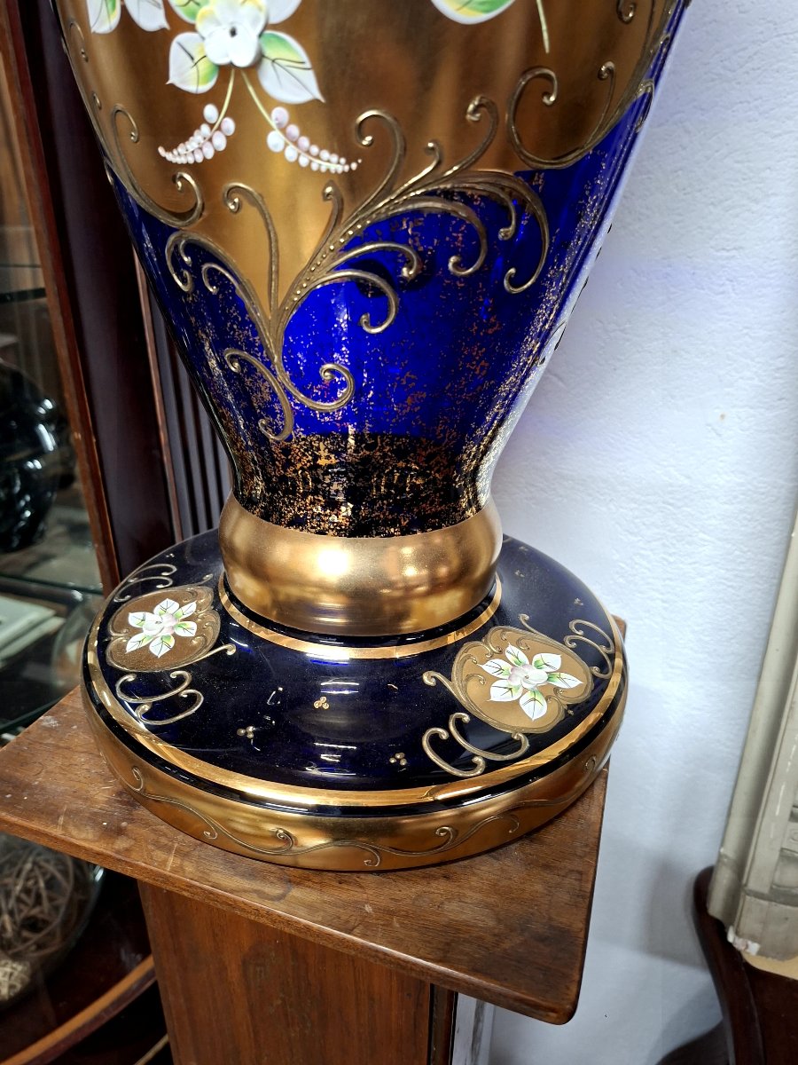 Cristal de Bohême grand vase émaillée richement décorée dorée -photo-3