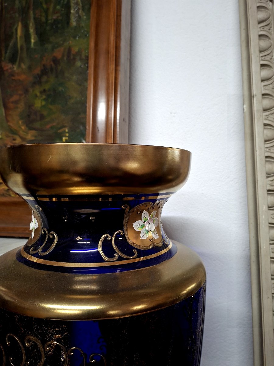 Cristal de Bohême grand vase émaillée richement décorée dorée -photo-4