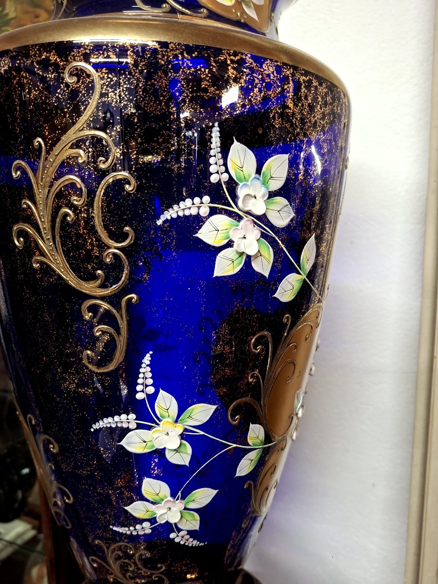 Cristal de Bohême grand vase émaillée richement décorée dorée -photo-6