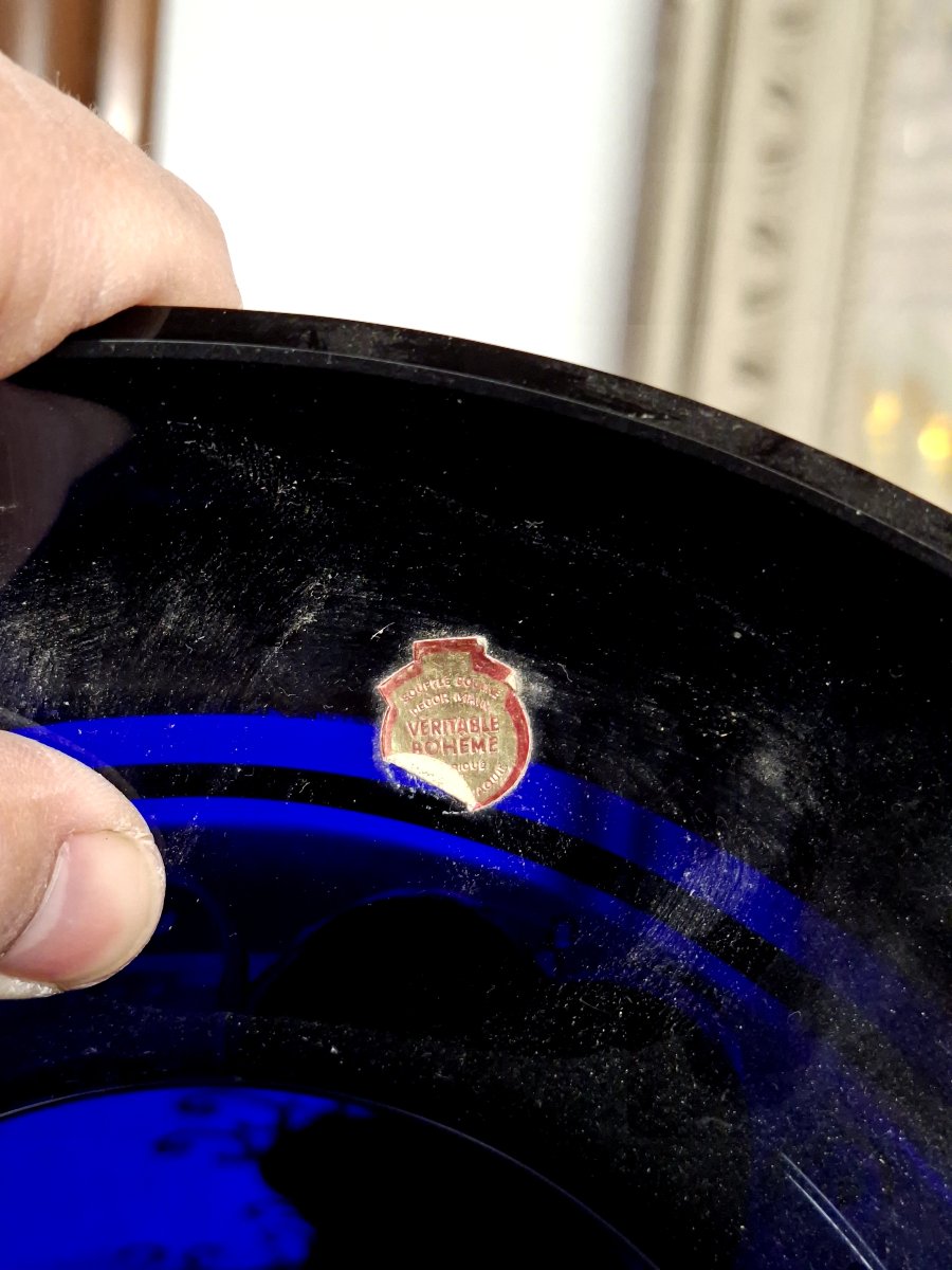 Cristal de Bohême grand vase émaillée richement décorée dorée -photo-7