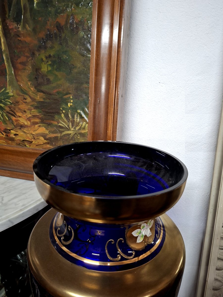 Cristal de Bohême grand vase émaillée richement décorée dorée -photo-8