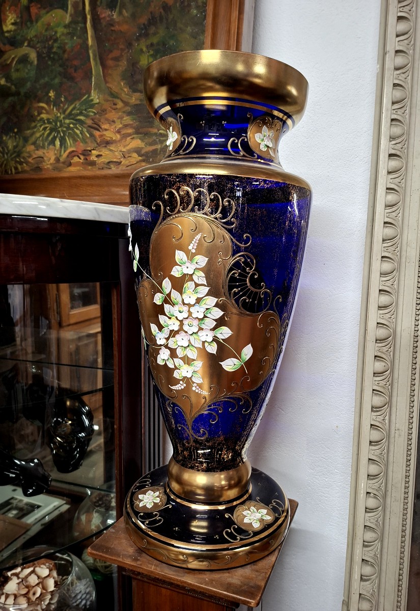 Cristal de Bohême grand vase émaillée richement décorée dorée 