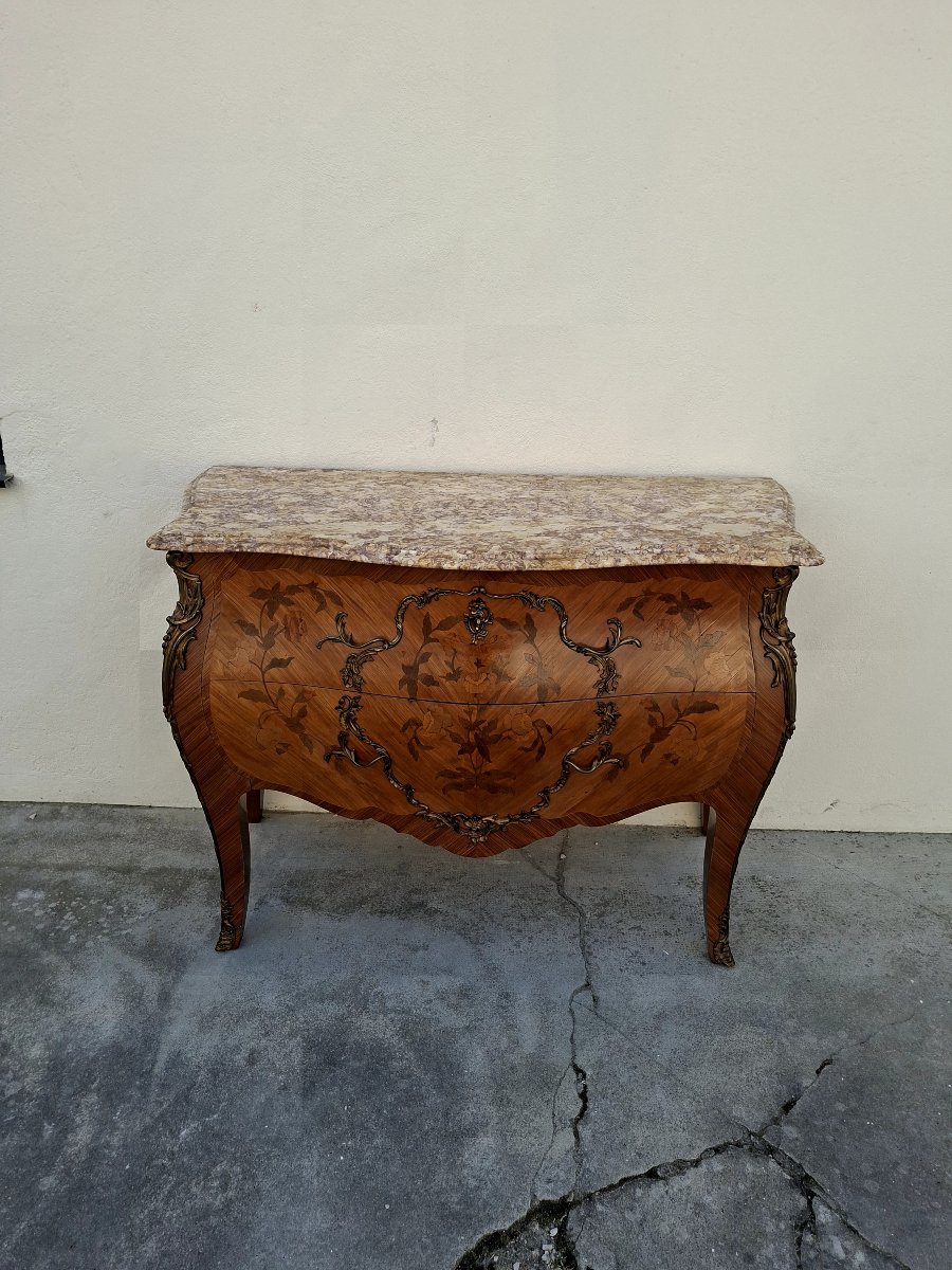 Commode style Louis XV en marqueterie et bois de rose -photo-2