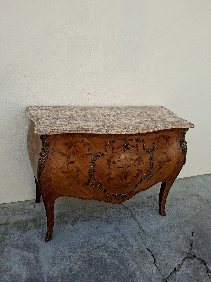 Commode style Louis XV en marqueterie et bois de rose -photo-3
