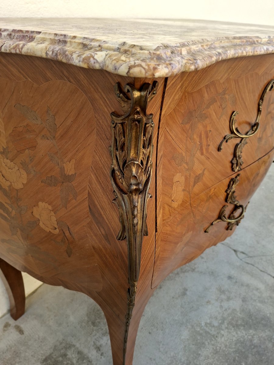 Commode style Louis XV en marqueterie et bois de rose -photo-4
