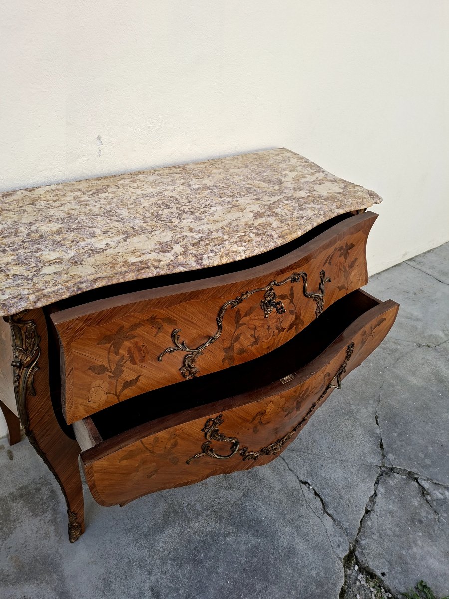 Commode style Louis XV en marqueterie et bois de rose -photo-5