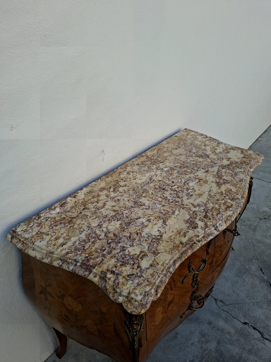 Commode style Louis XV en marqueterie et bois de rose -photo-6