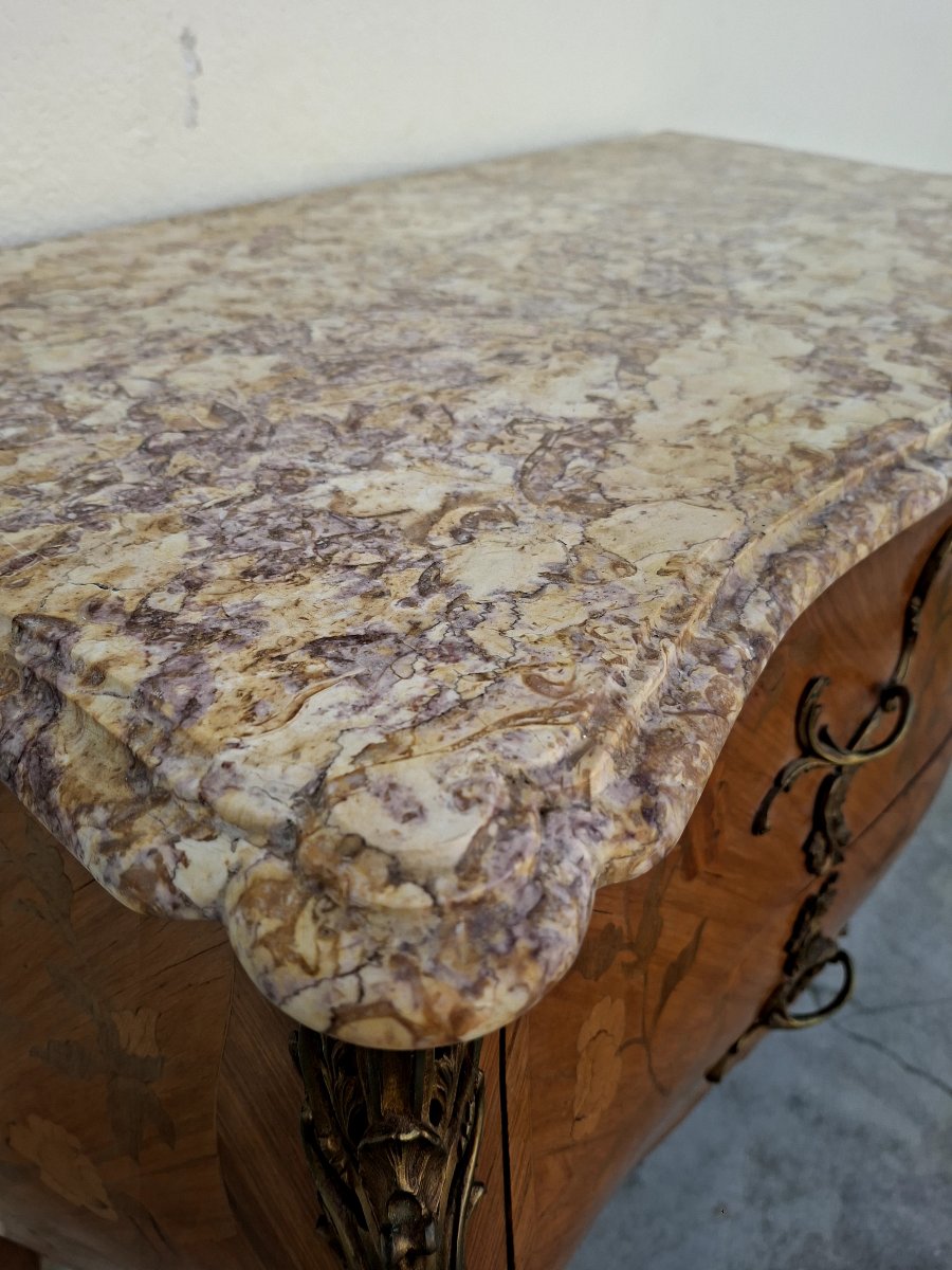 Commode style Louis XV en marqueterie et bois de rose -photo-8