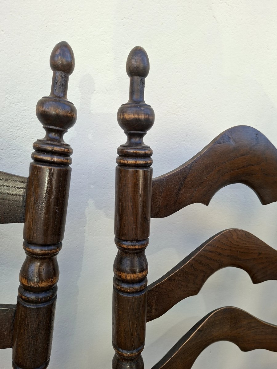 Set Of 6 High-back Straw-seated Chairs In Solid Oak, Early 1900s -photo-7