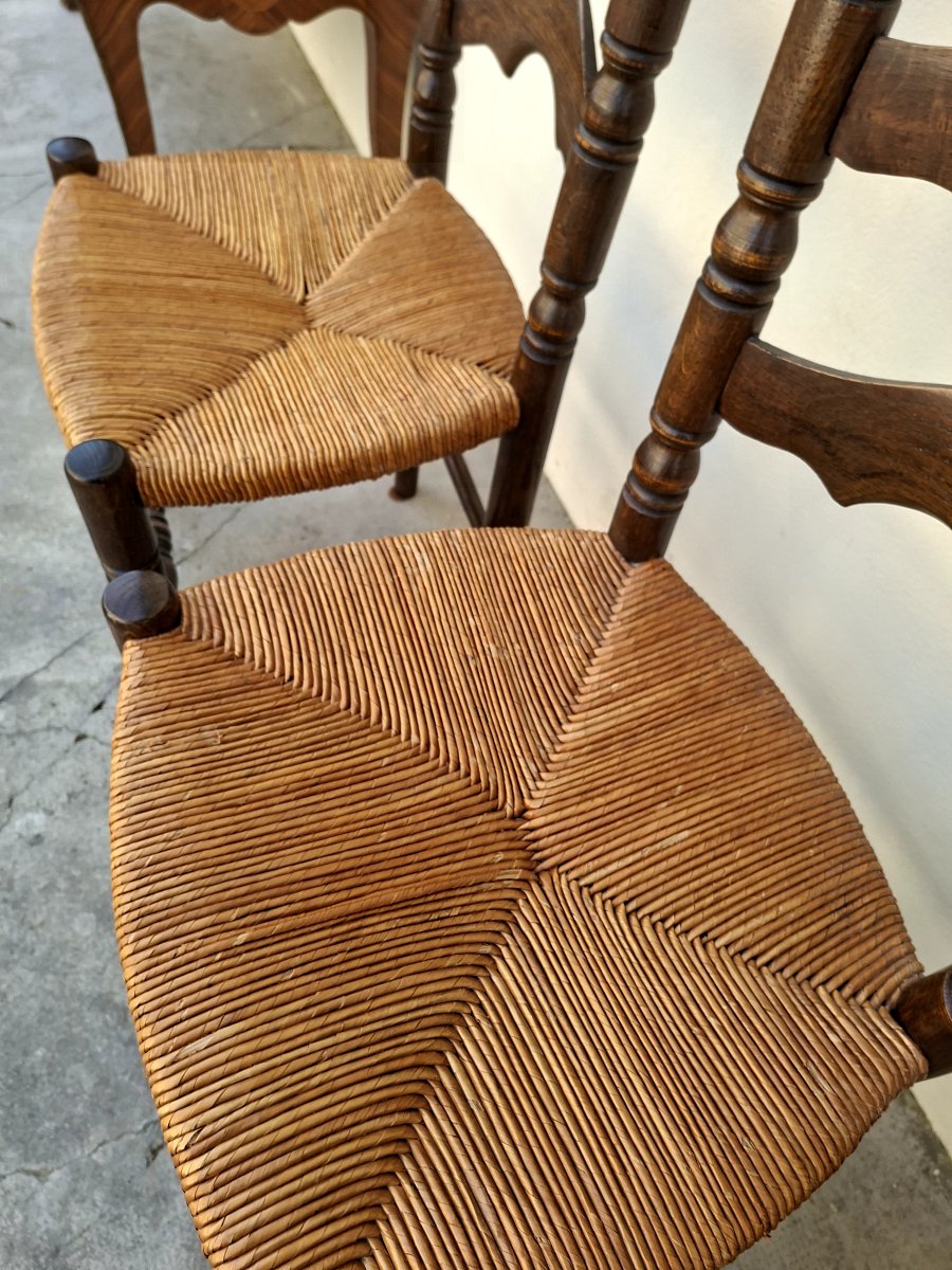 Set Of 6 High-back Straw-seated Chairs In Solid Oak, Early 1900s -photo-8