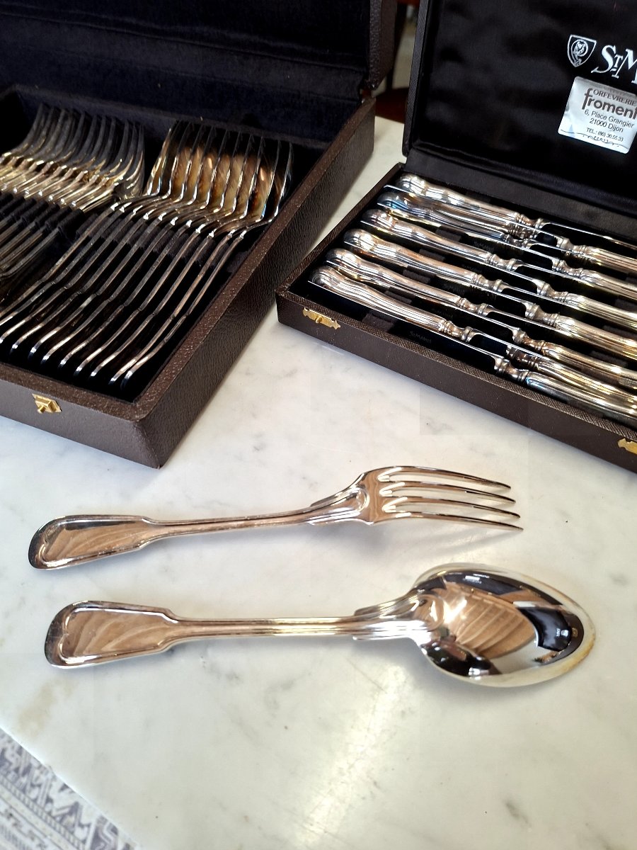 Service ménagère Saint Médard couverts métal argenté 51 pièces neuf en boîte -photo-4