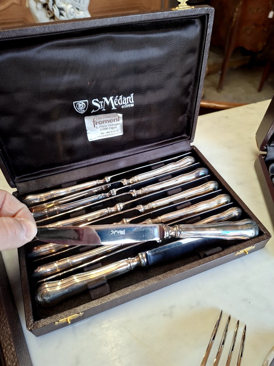 Service ménagère Saint Médard couverts métal argenté 51 pièces neuf en boîte -photo-5