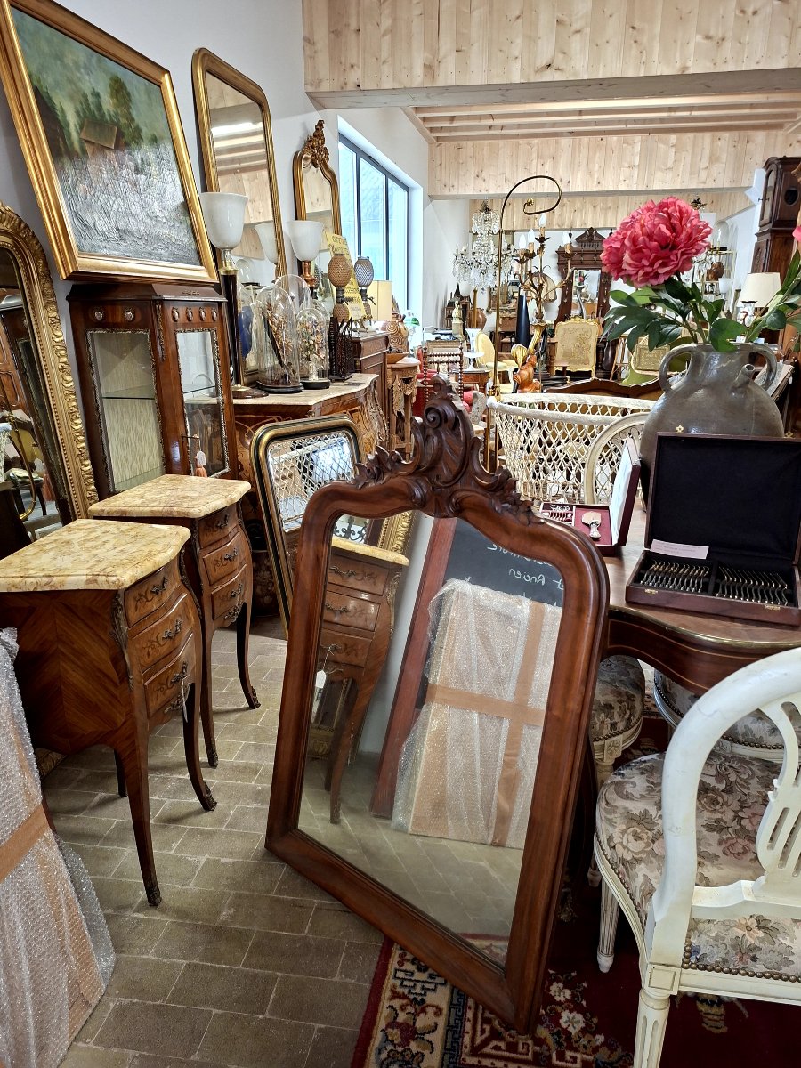 Miroir Style Louis XV en noyer massif décors coquille -photo-2