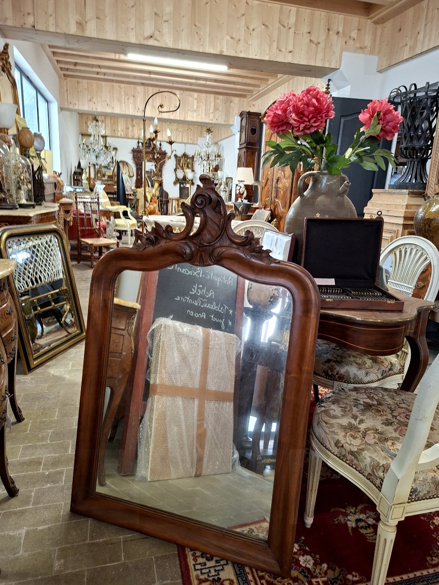Miroir Style Louis XV en noyer massif décors coquille -photo-4
