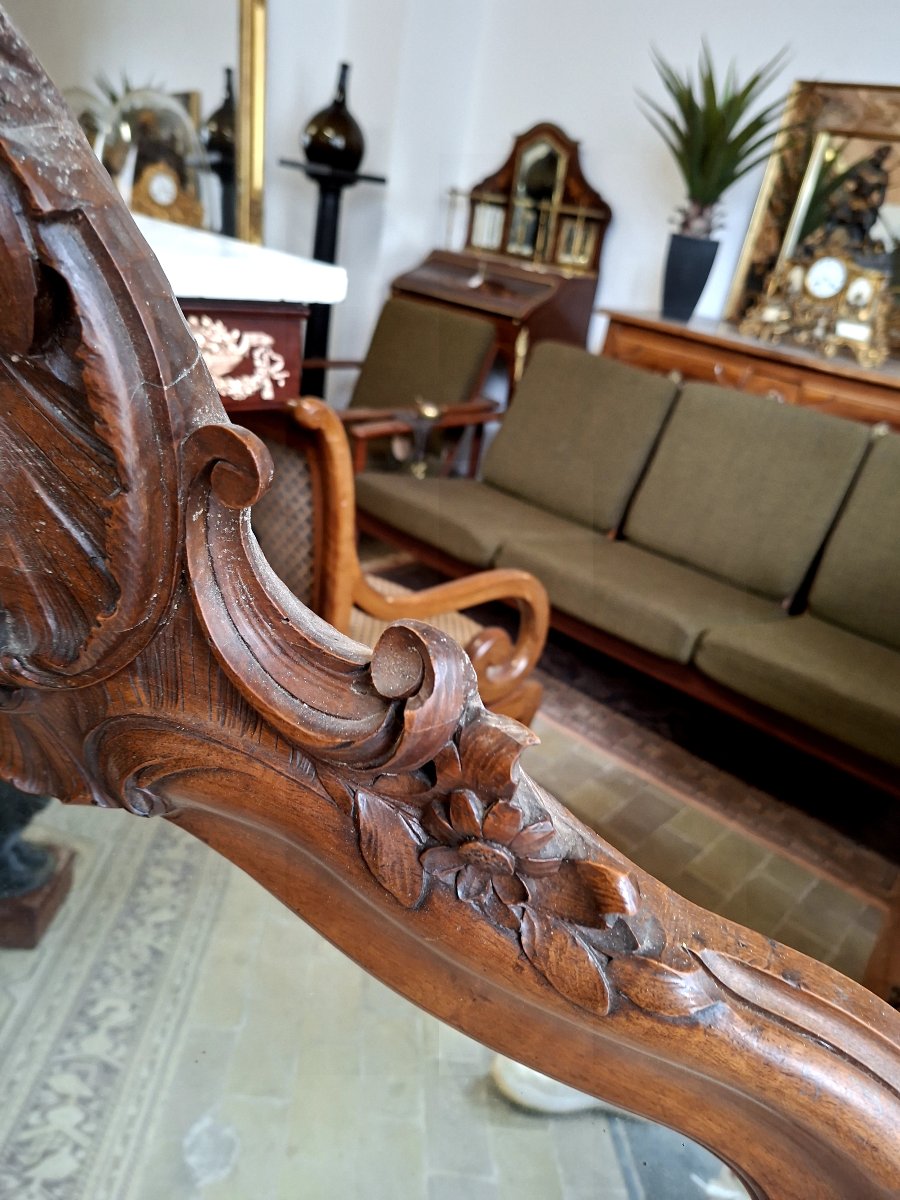 Miroir Style Louis XV en noyer massif décors coquille -photo-3