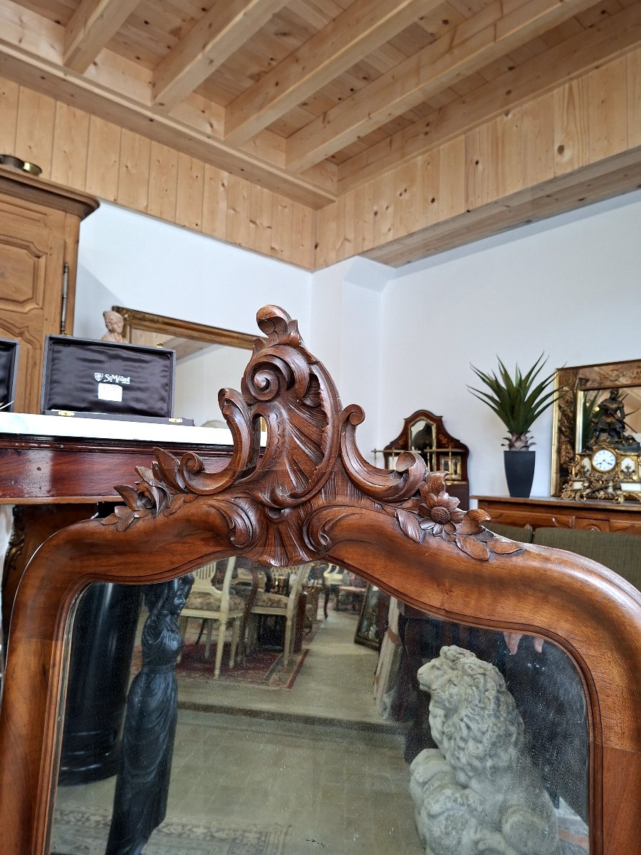 Miroir Style Louis XV en noyer massif décors coquille -photo-5
