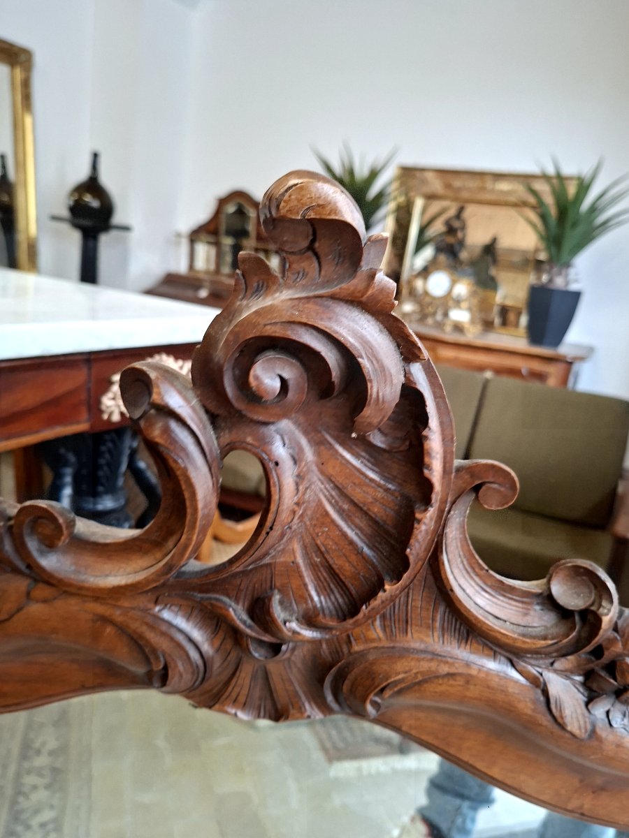 Miroir Style Louis XV en noyer massif décors coquille -photo-8