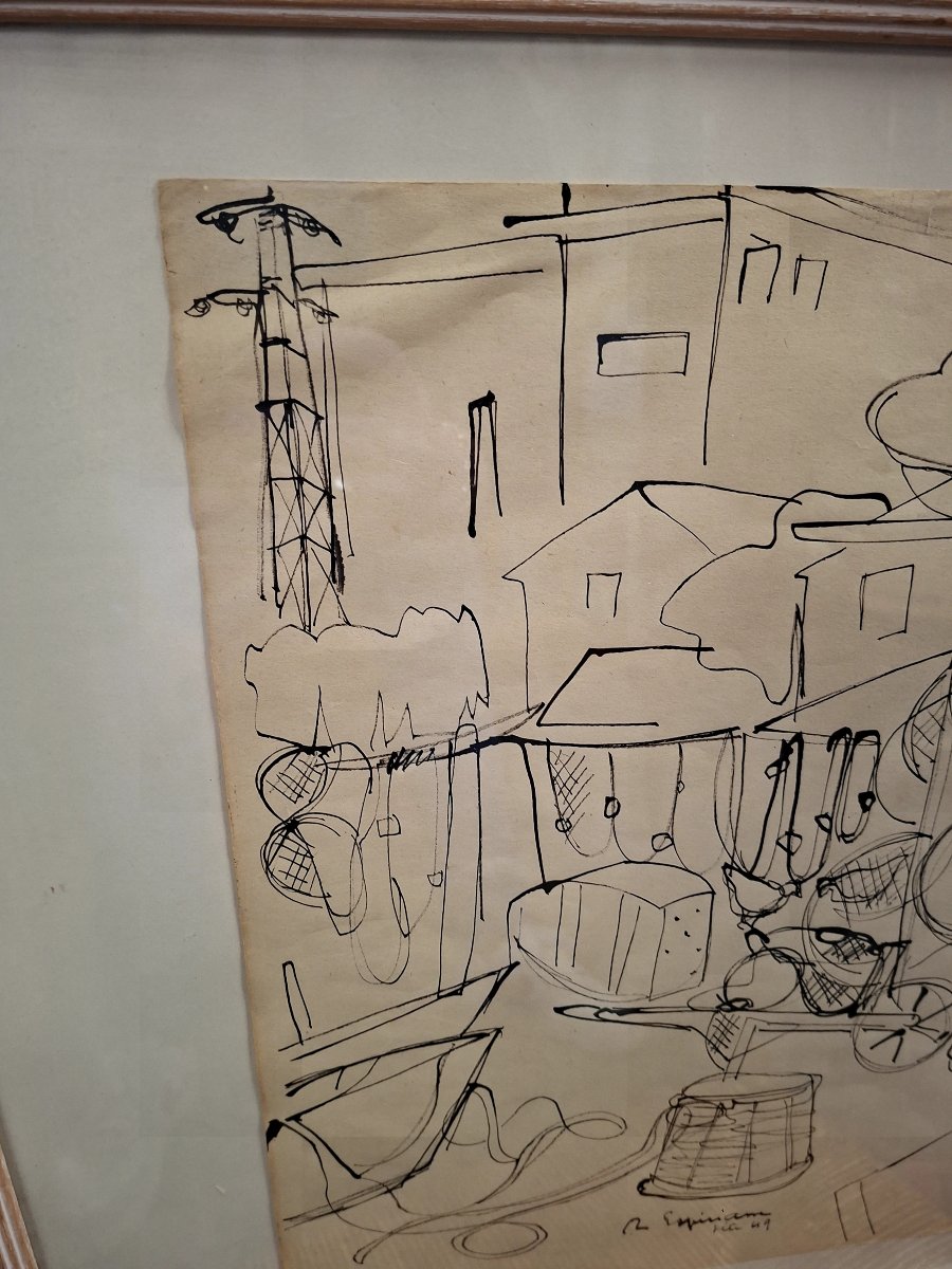 Raymond Espinasse (1897-1985) Painting "nets At Pointe-courte" Signed And Dated 1949-photo-2