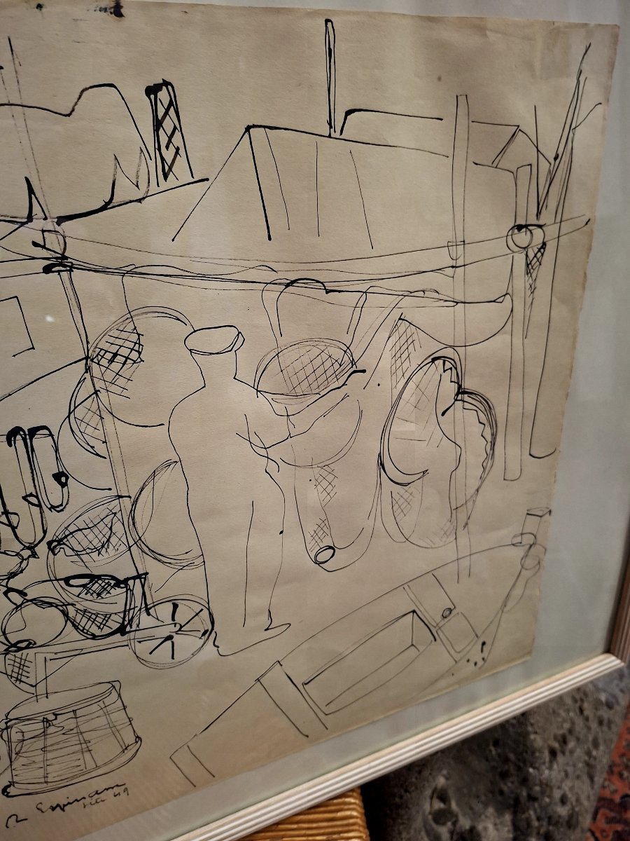 Raymond Espinasse (1897-1985) Painting "nets At Pointe-courte" Signed And Dated 1949-photo-4