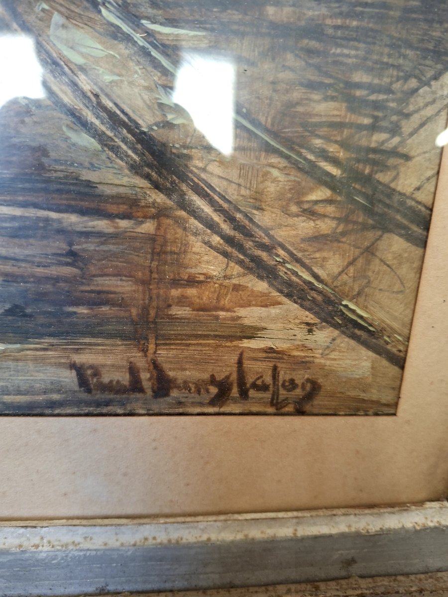 Paul Henry Lafon, Painting Of A Boat In The Harbor, Mixed Media On Paper, Signed -photo-4