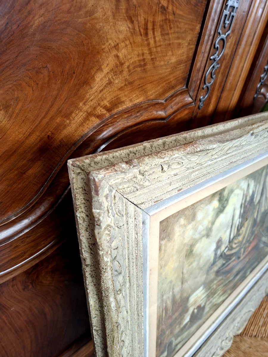 Paul Henry Lafon, Painting Of A Boat In The Harbor, Mixed Media On Paper, Signed -photo-4