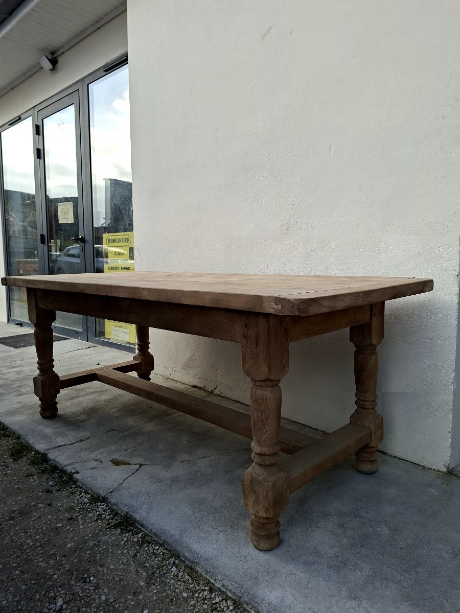Table de ferme monastère en chêne massif chevillée entièrement décaper Aérogommer -photo-3