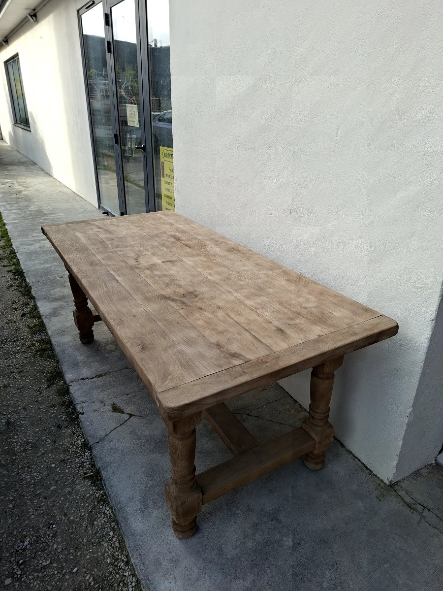 Table de ferme monastère en chêne massif chevillée entièrement décaper Aérogommer -photo-4