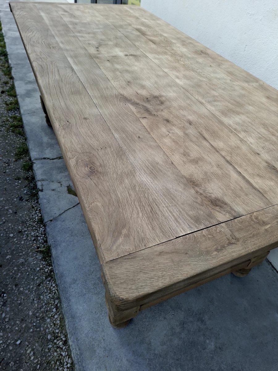 Table de ferme monastère en chêne massif chevillée entièrement décaper Aérogommer -photo-1