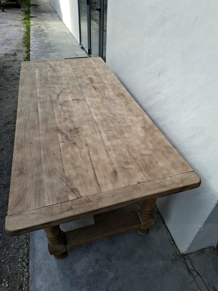 Table de ferme monastère en chêne massif chevillée entièrement décaper Aérogommer -photo-5