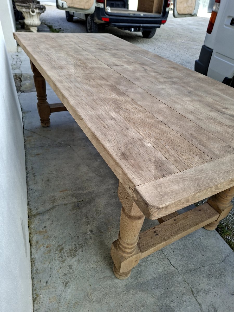 Table de ferme monastère en chêne massif chevillée entièrement décaper Aérogommer -photo-8
