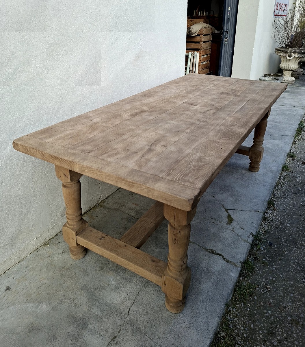 Table de ferme monastère en chêne massif chevillée entièrement décaper Aérogommer 