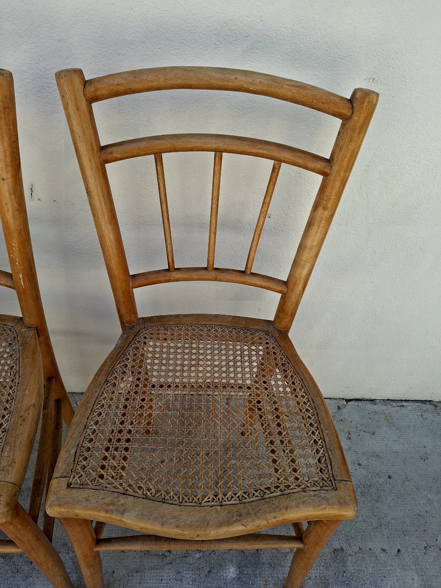 Serie de 3 chaises de bistrot guinguette 1930s en cannage -photo-2