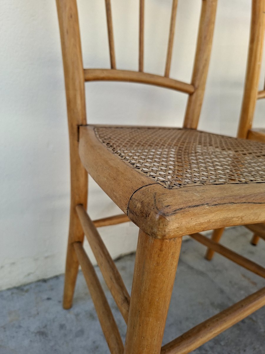 Serie de 3 chaises de bistrot guinguette 1930s en cannage -photo-3