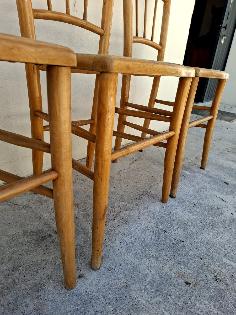 Serie de 3 chaises de bistrot guinguette 1930s en cannage -photo-6