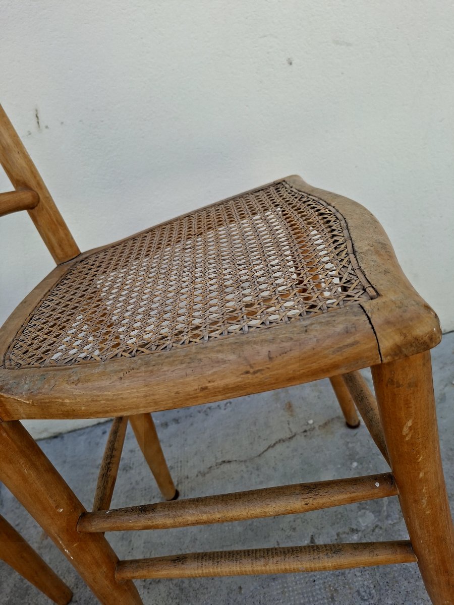 Serie de 3 chaises de bistrot guinguette 1930s en cannage -photo-7