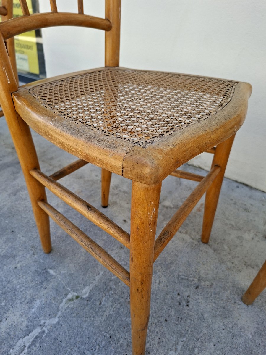 Serie de 3 chaises de bistrot guinguette 1930s en cannage -photo-8