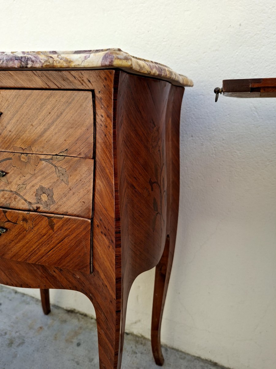 Paire de tables de nuits chevets en marqueterie style Louis XV en bois de rose -photo-2