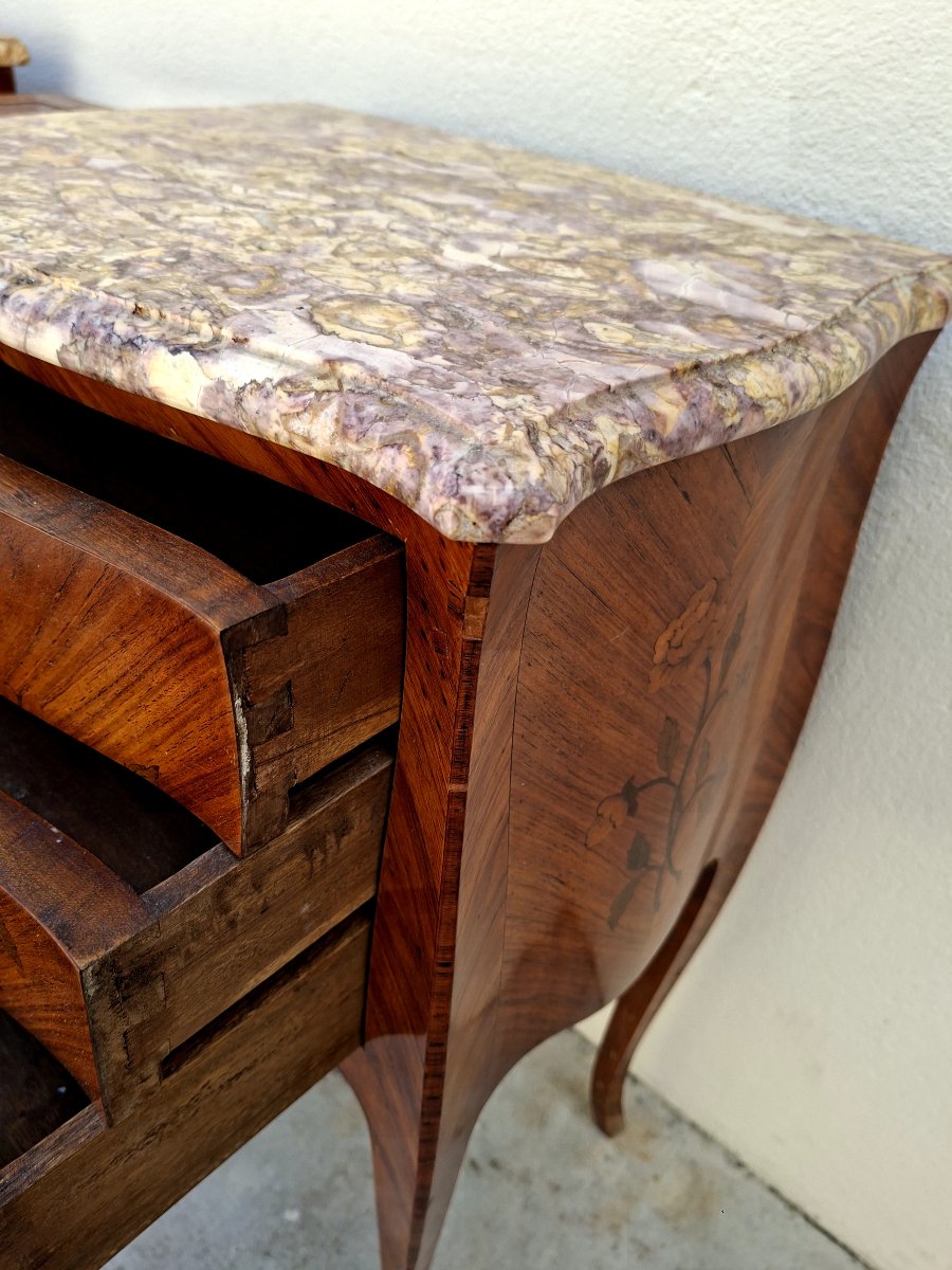Paire de tables de nuits chevets en marqueterie style Louis XV en bois de rose -photo-5