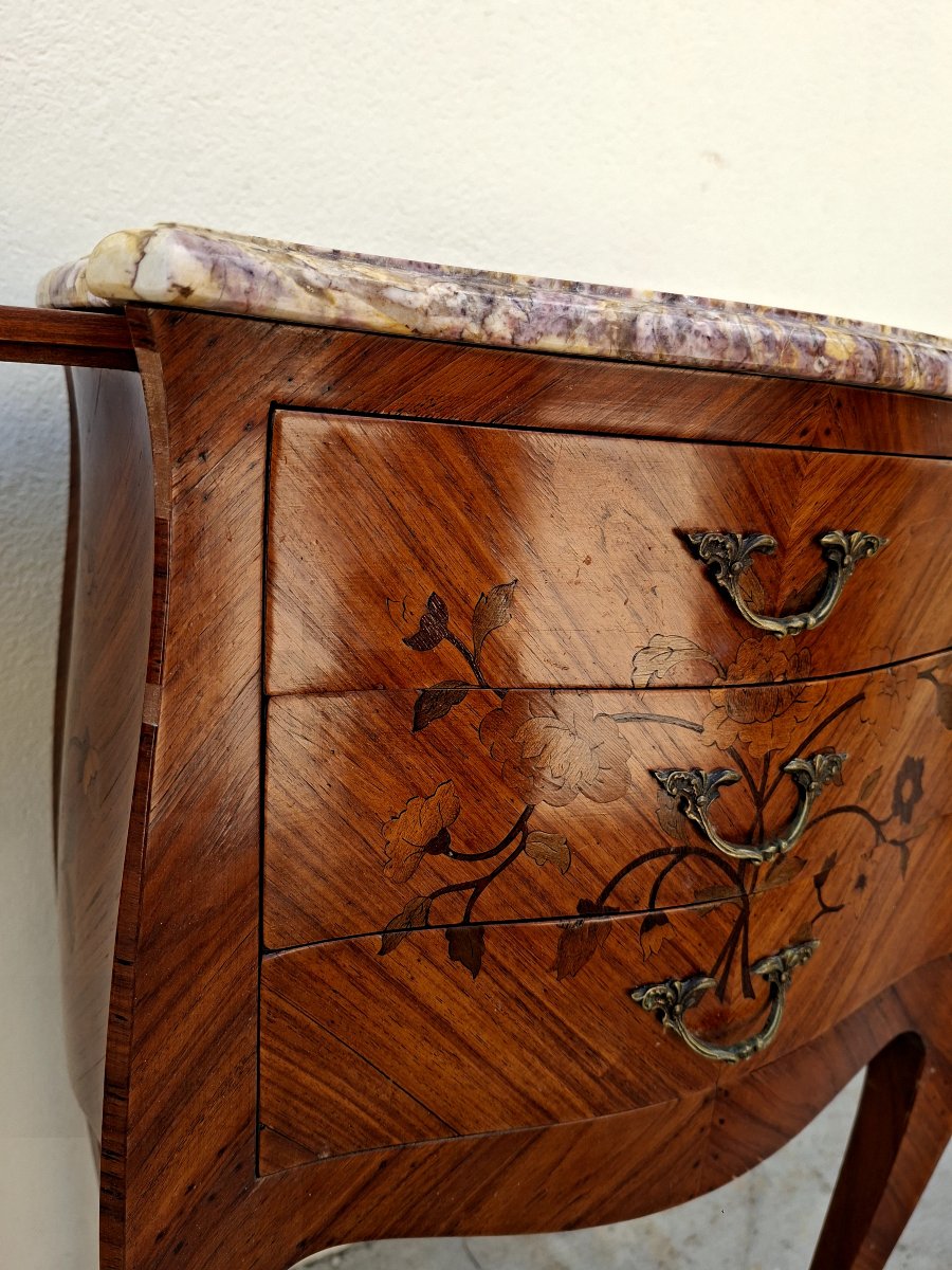Paire de tables de nuits chevets en marqueterie style Louis XV en bois de rose -photo-8