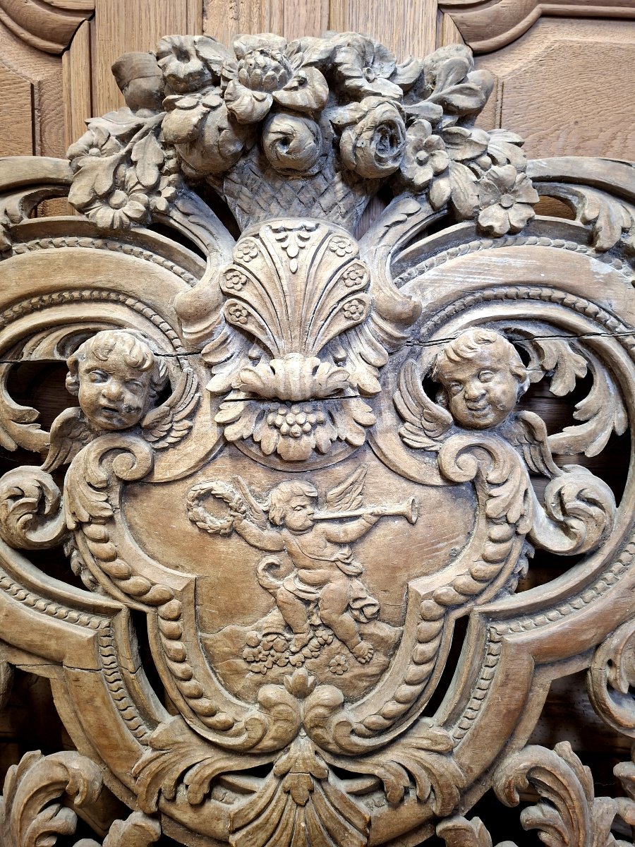 Fronton Headboard Richly Carved 18th Century Woodwork-photo-2