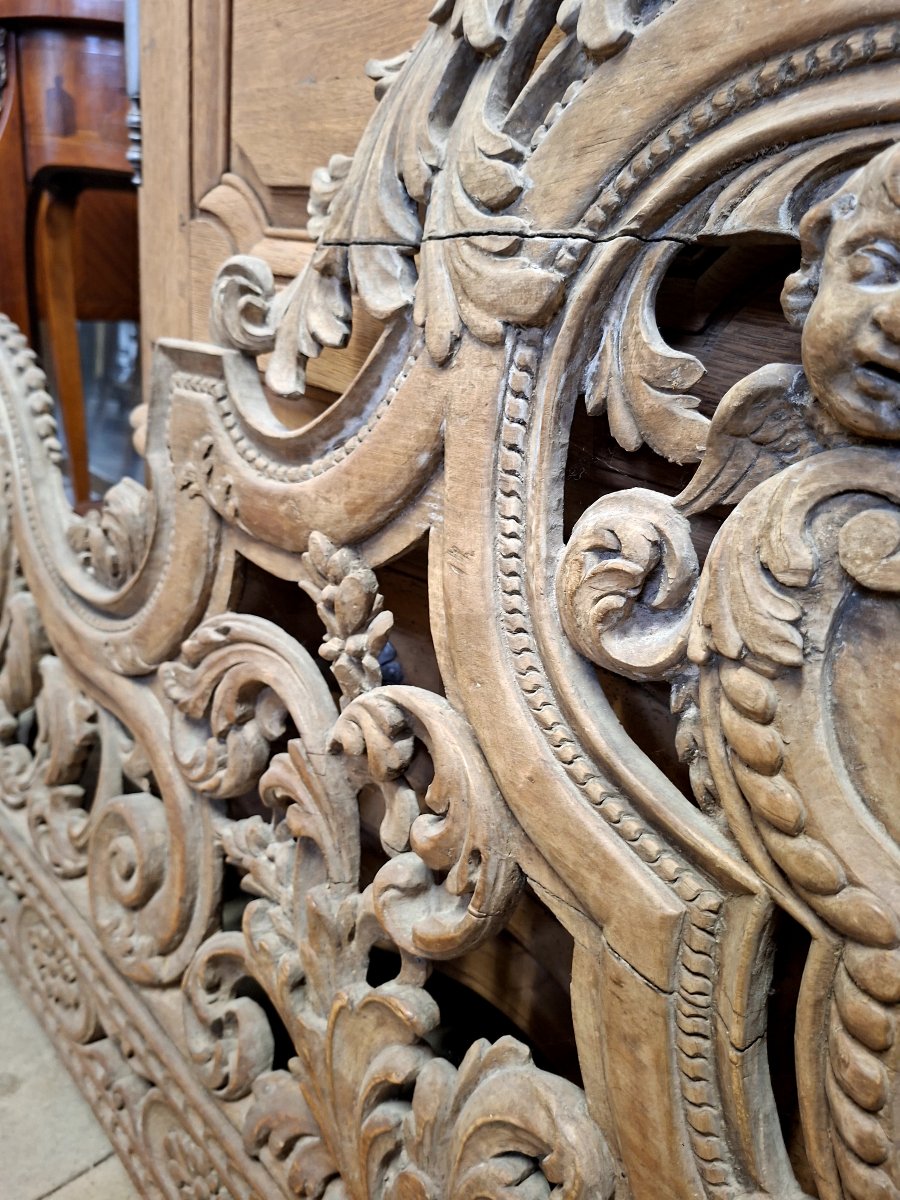 Fronton Headboard Richly Carved 18th Century Woodwork-photo-4
