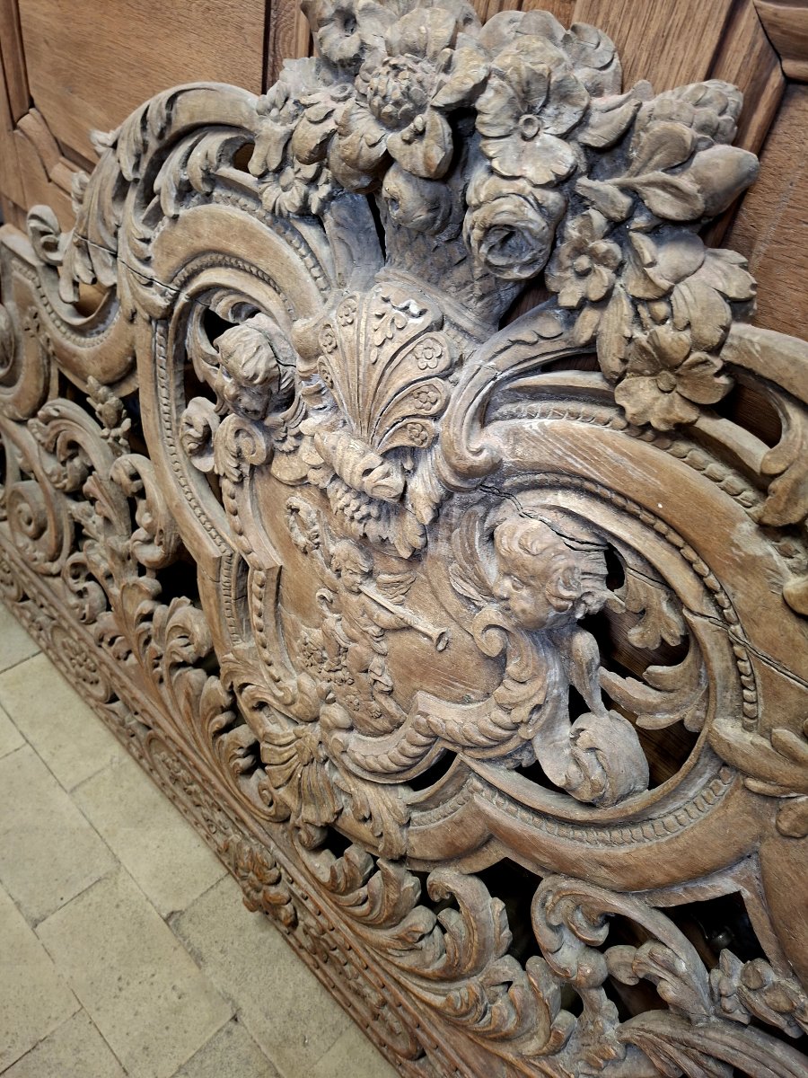 Fronton Headboard Richly Carved 18th Century Woodwork-photo-2