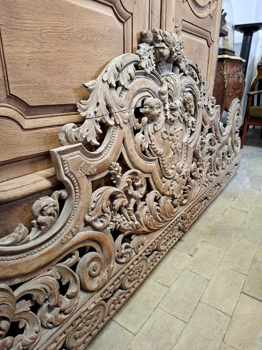 Fronton Headboard Richly Carved 18th Century Woodwork-photo-3