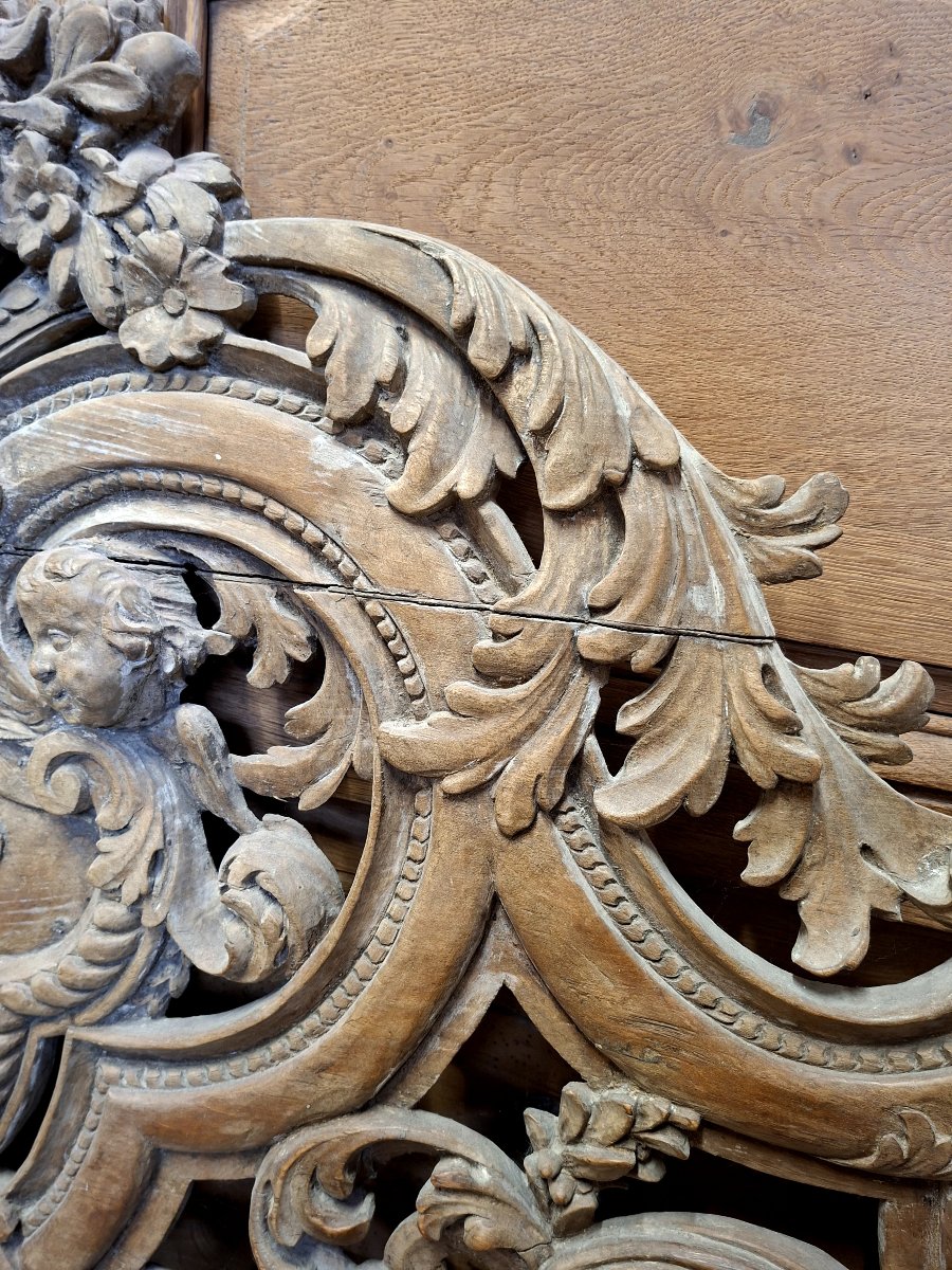 Fronton Headboard Richly Carved 18th Century Woodwork-photo-4