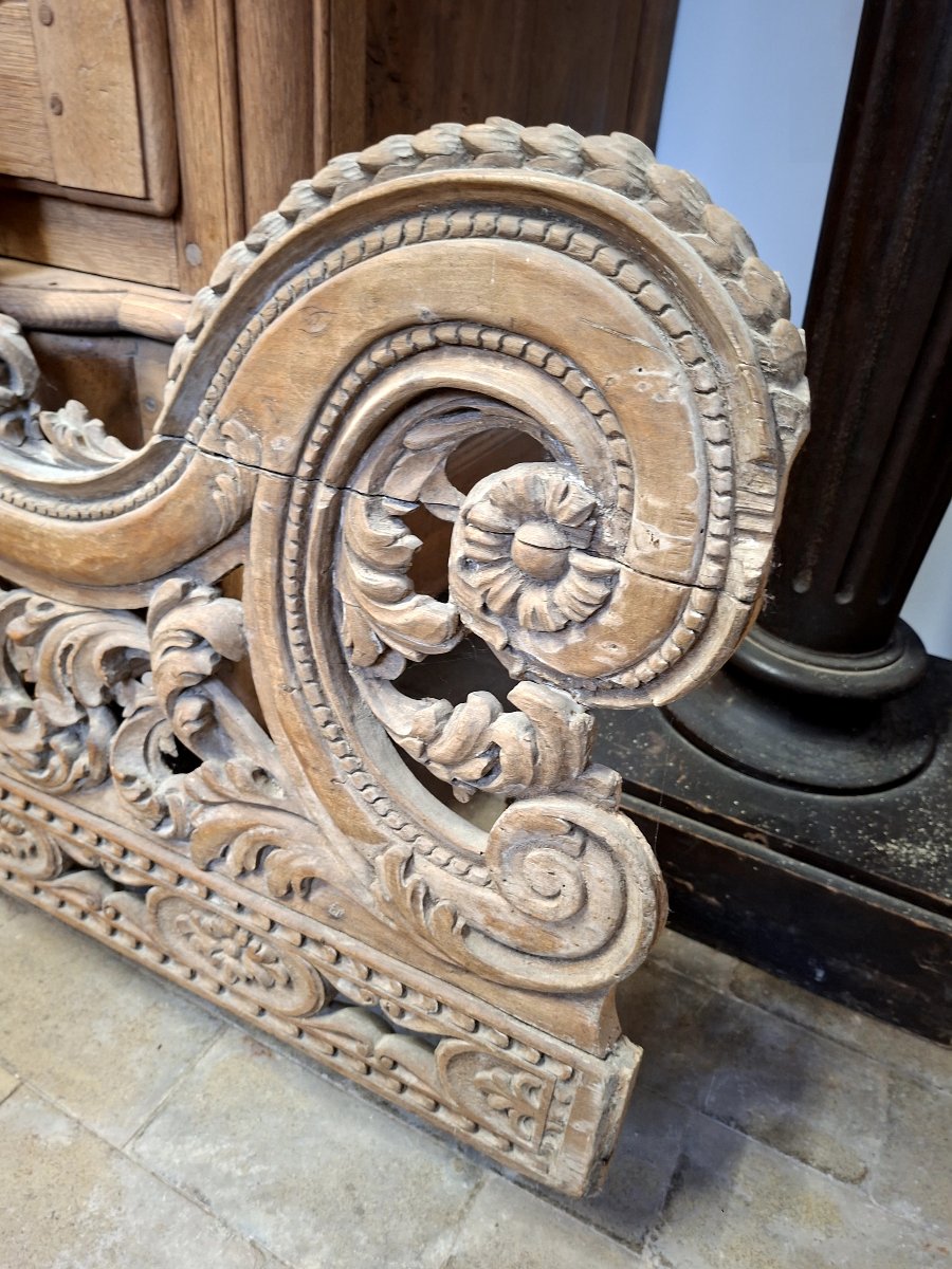 Fronton Headboard Richly Carved 18th Century Woodwork-photo-5