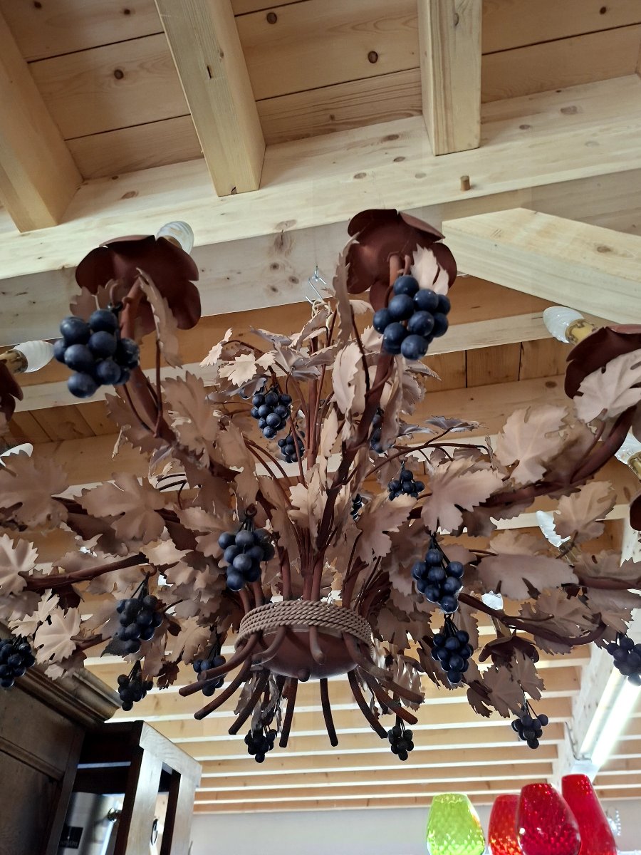 Magnificent Chandelier Decorated With Vine Leaves And Bunches Of Grapes 1970s-photo-3