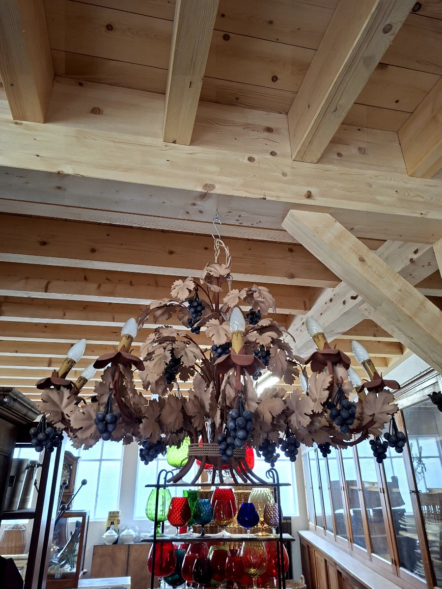 Magnificent Chandelier Decorated With Vine Leaves And Bunches Of Grapes 1970s-photo-2